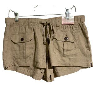 Happily Grey Womens Baggy Utility Shorts Size Large Linen & Rayon Beige